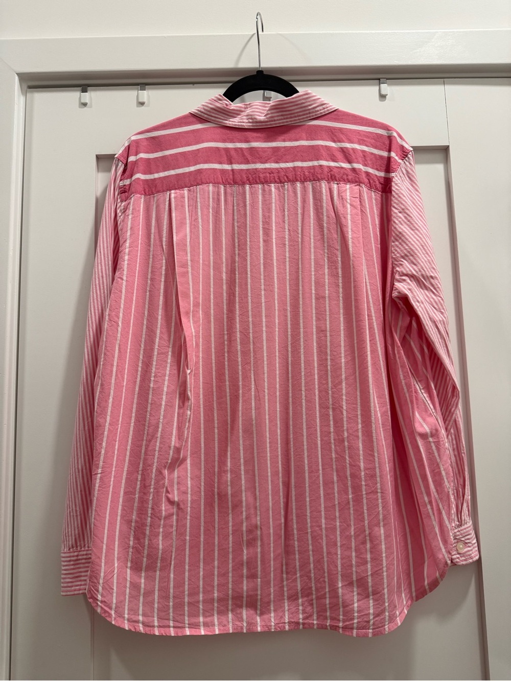 LOFT Pink and White Vertical-Strip Button Down Shirt - Picture 3 of 8